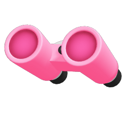 Pink binoculars in 3D cartoonish style.