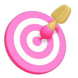 Pink target with a dart on it in 3D cartoonish style.